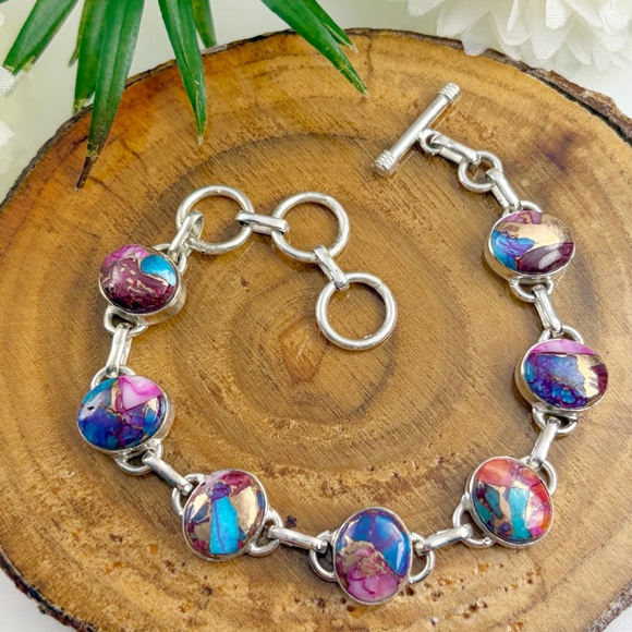 Southwest Jewelry - Genuine A+ Quality Pink Dahlia Turquoise Gemstone Bracelet Southwest New 925